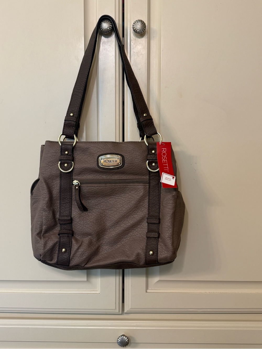Rosetti Taupe Shoulder Bag with Dark Brown Double Straps and bonus wallet - New